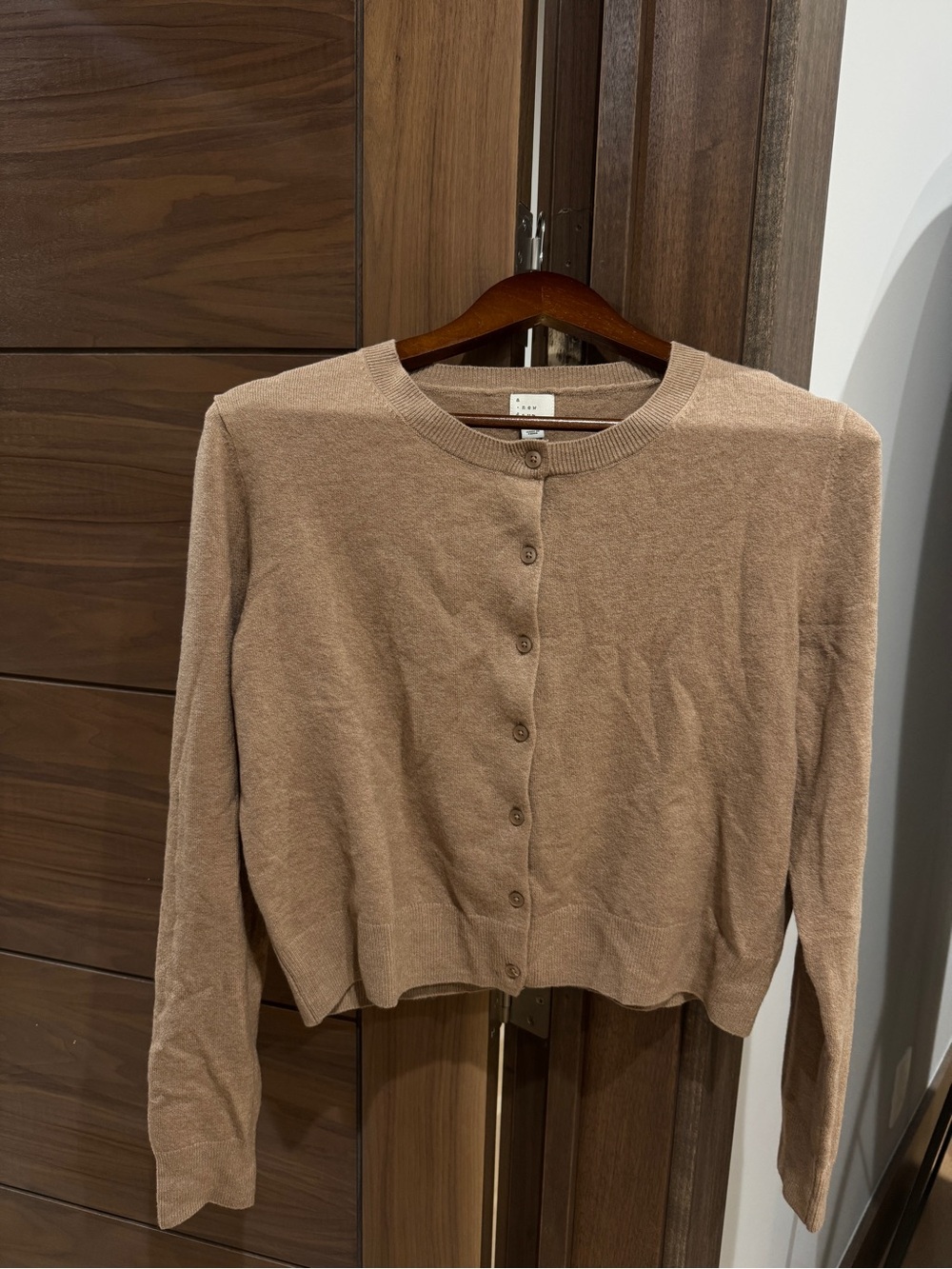 a new day Women's Button-Front Crewneck Cardigan in Light Taupe